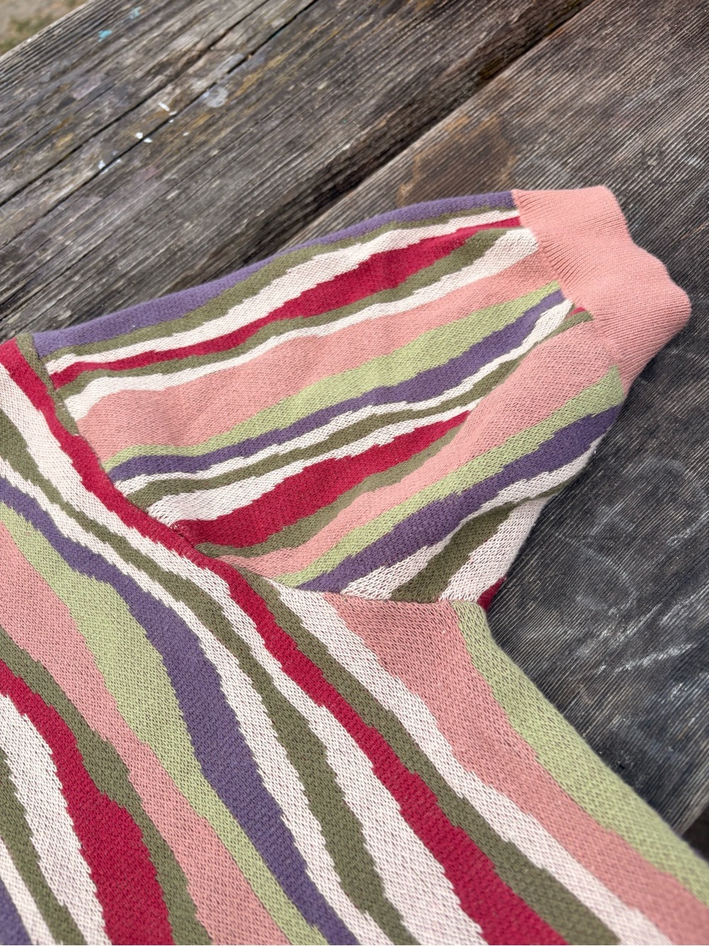 Wesc Striped Scoop Neck Sweater in Pink, Olive & Purple